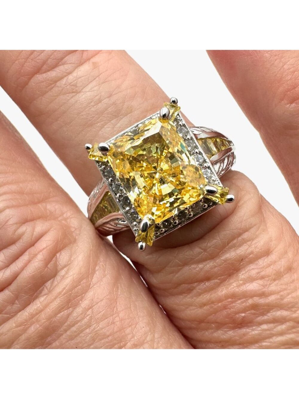 Canary Yellow Cubic Zirconia Sterling Silver Ring Size 8